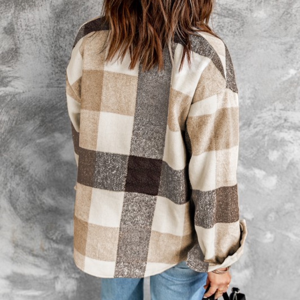 #47 Cozy Plaid Button up jacket Shacket Oversized - Picture 4 of 10